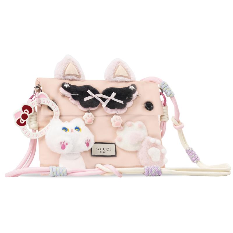 Gucci Cosmetic bag/toiletry bag [Customized bag] Canvas cute kitten, childish, soft, delicate, cute Pink canvas bag without gift box gift bag