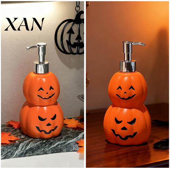 Vinyl Liquid Soap Dispenser Halloween Pumpkin Dispenser, Refillable Lotion Hand Bottle, Durable Plastic Press Type Dispensing Bottle for Bathroom And