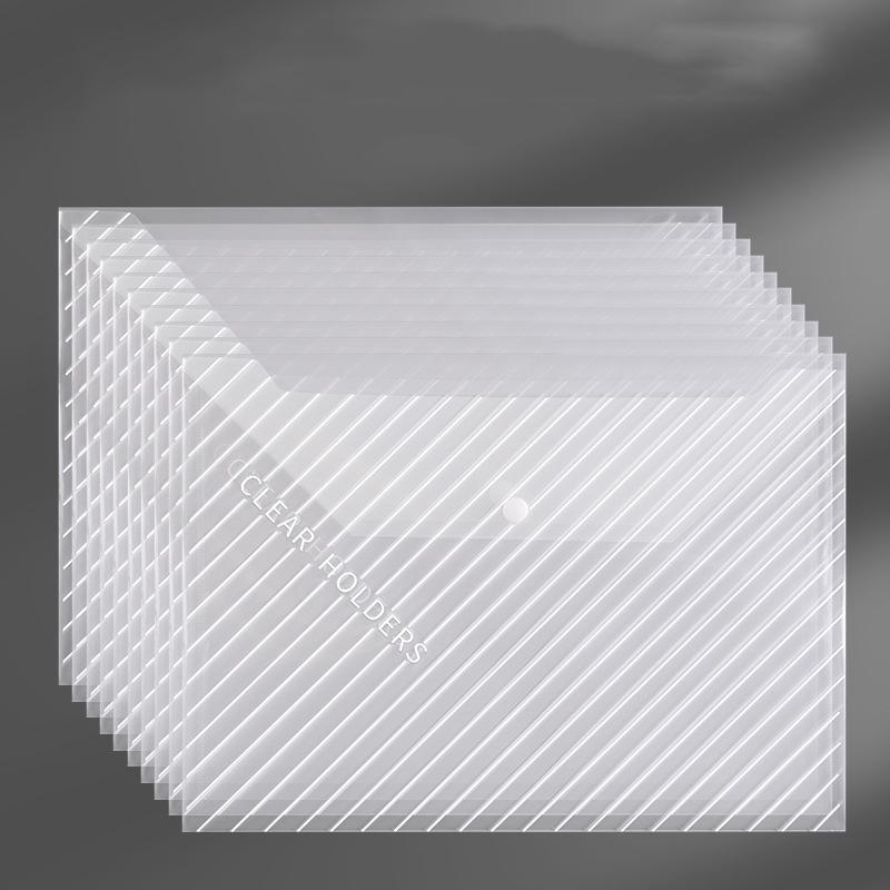 10pcs A4 Transparent Button Type File Bag Students Pocket Folders Waterproof Wholesale Data Files To Install Test Papers Office