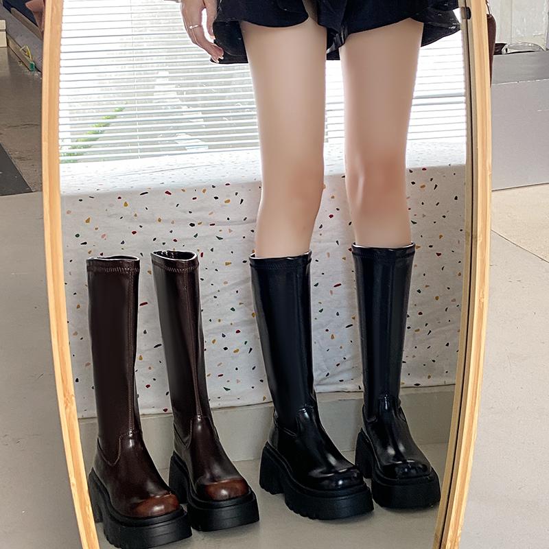 2025 Women's Knee-high Boot Ankle Thigh Thick Bottom Slim Long Tube Leather Boots Autumn Winter Fashion Trend Boots