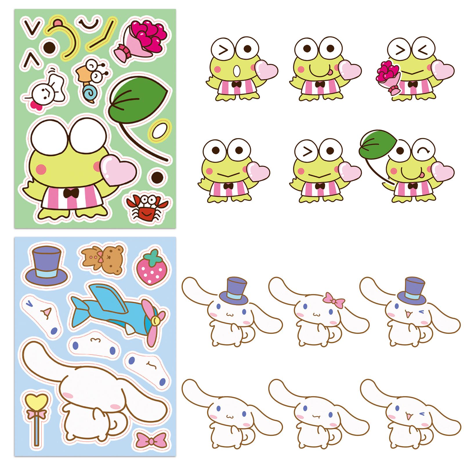 Sanrio Face Swap Puzzle Stickers: 8 Sheets for Parent-Child DIY Cartoon Graffiti Journal.