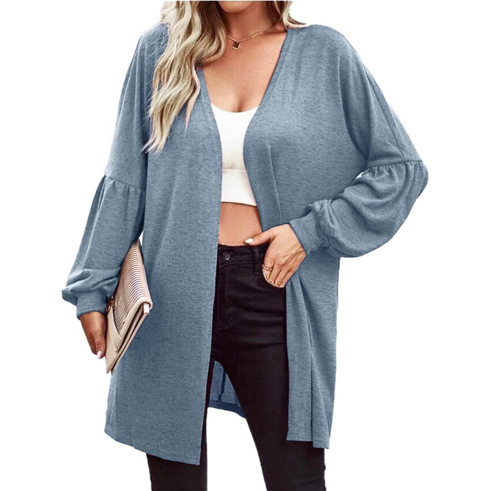 

Модный женский женский однотонный модный кардиган с длинным рукавом, вязаное пальто S небесно-голубой