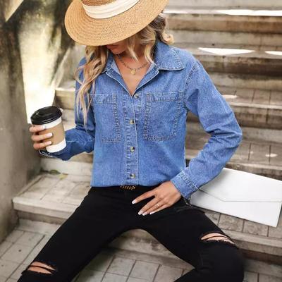 Women's European and American INS Loose Washed Blue Denim Shirt Jacket