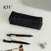 Soft Fabric Art Supply Holder Polka Dot Pencil Case, Stationery Organizer Pouch, Cute Makeup Portable Cosmetic Bag for Women Zipper Closure Pen School