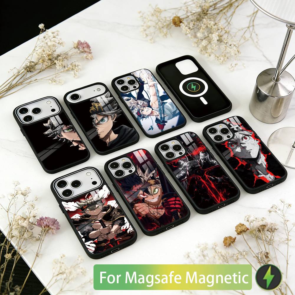 כיסוי טלפון אסטה Black Clover לאייפון 17, 16, 15, 14, 13, 12, 11 פלוס, פרו מגנטי עם טעינה אלחוטית Magsafe