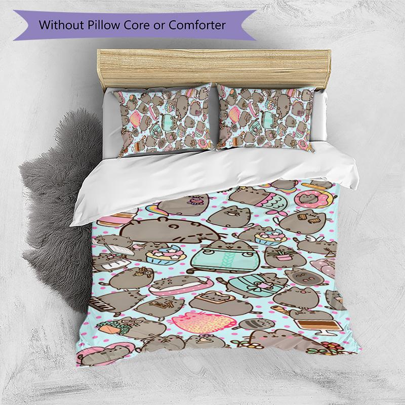3pcs Pusheeen Design Cover Set - HD Printed Bedding with 1 Cover and 2 Pillowcases - Perfect for Home and Dorm Decor