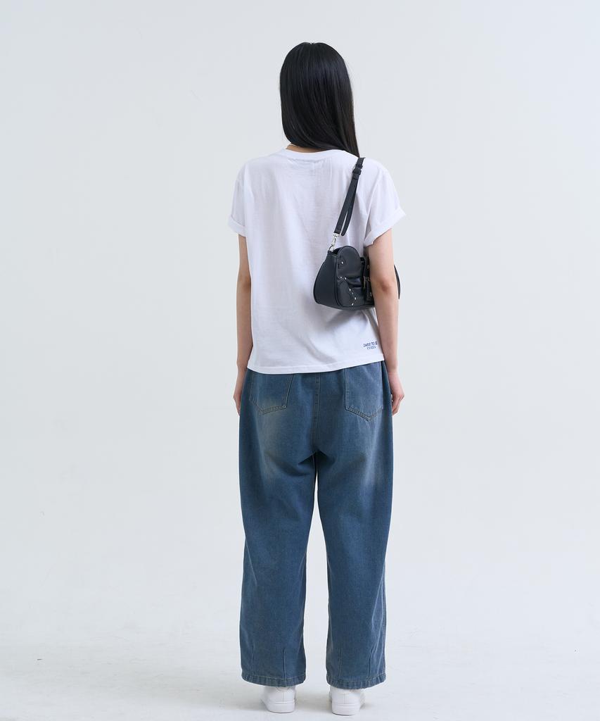 Yuseuteule Waist Embroidered Short Sleeve T-Shirt (White)