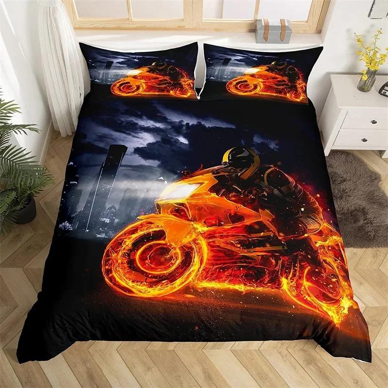 Extremsport Bettbezug Motocross Bettwäsche-Set für Jugendliche Teenager Jungenzimmer Mikrofaser 3D Motocross Rennsport Moves Thema Bettdeckenbezug
