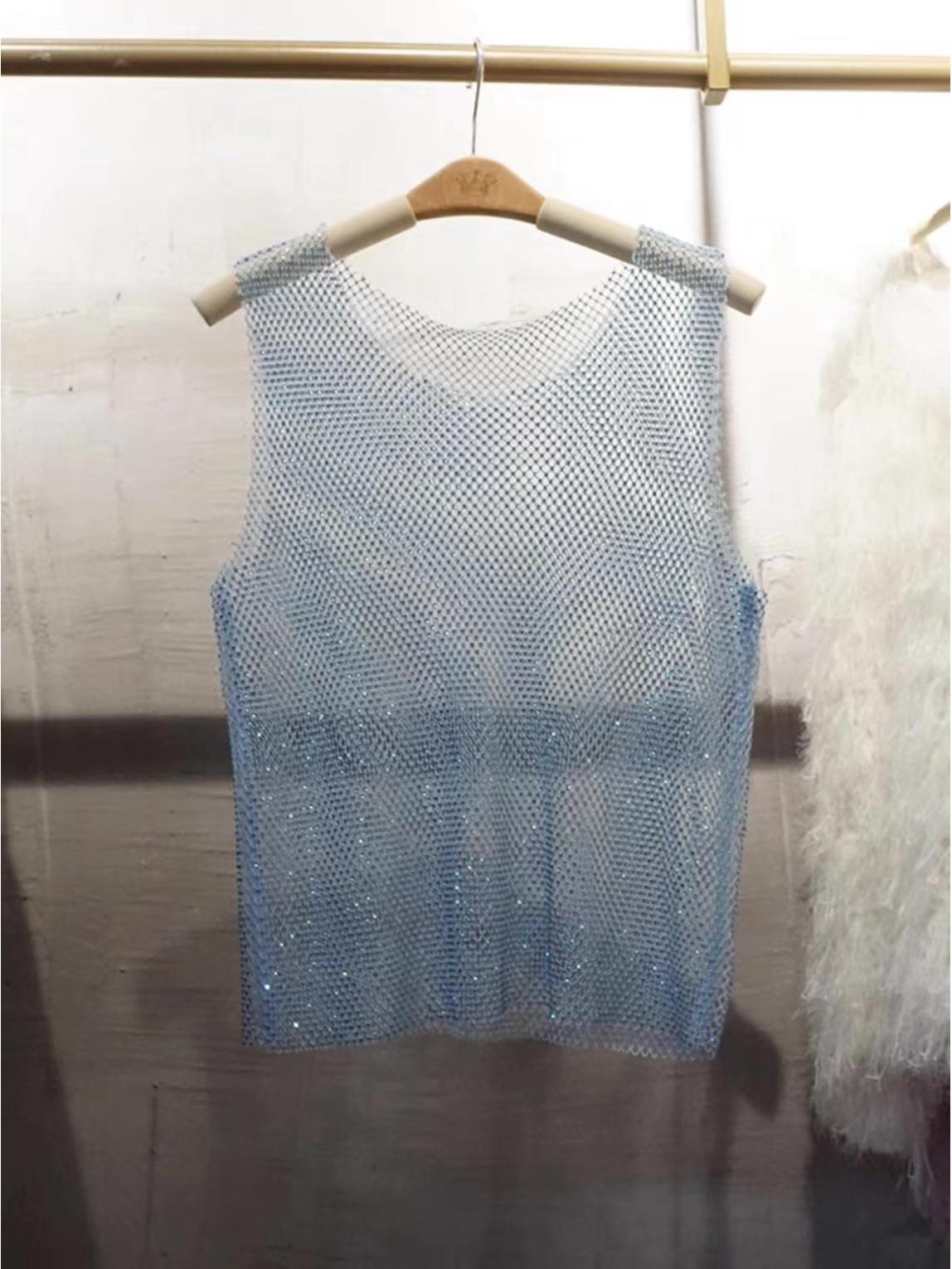 

Летний сетчатый топ-бралетт со стразами One Size 90-130 jin небесно-голубой