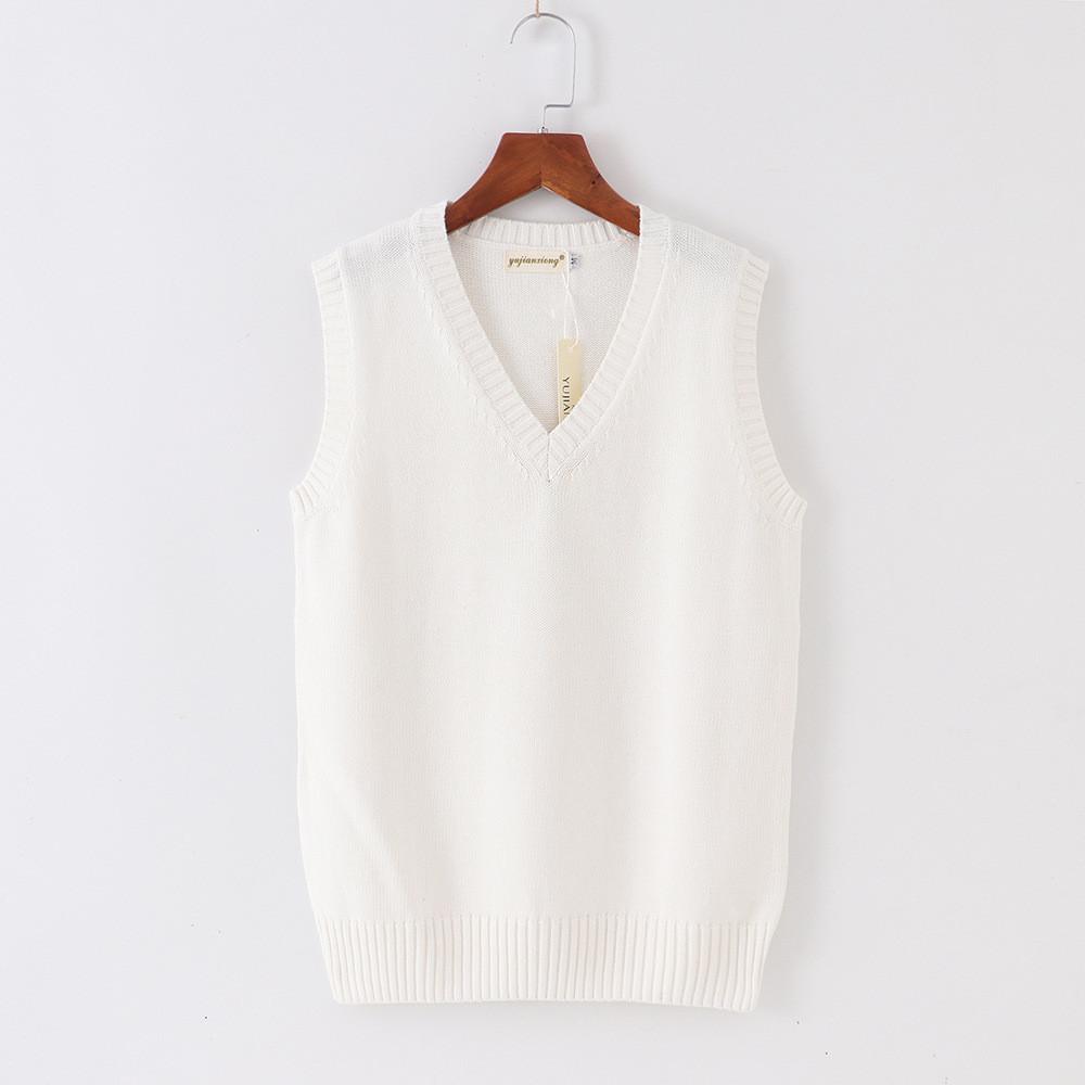 Cotton Knit Vest For Women With Vneck Pure Color Fall Winter College Style Gift