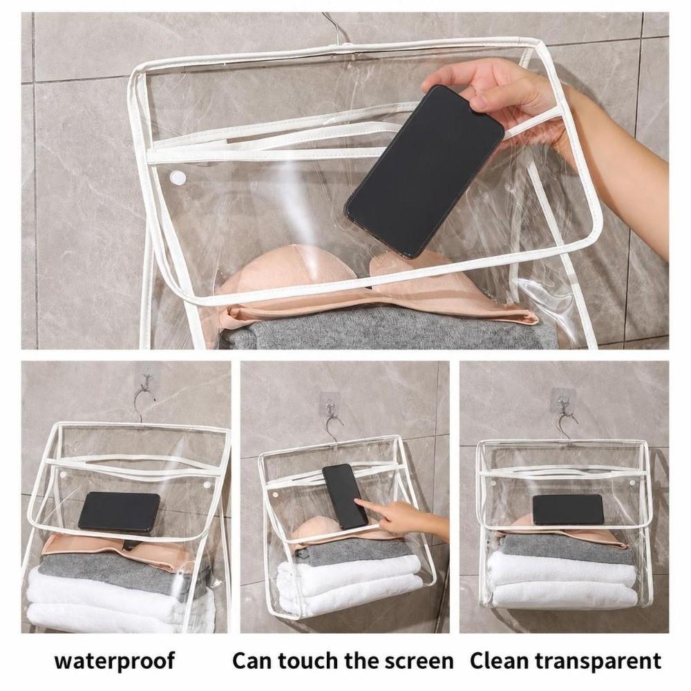 Touchscreen Phone Pocket Hanging Clothes Bag Transparent Garment Bag Shower Essentials