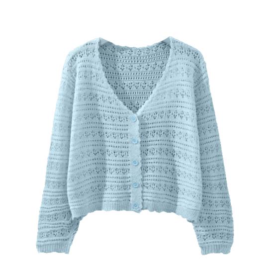 

Women s Beach Vacation Crochet Knit Cover Up Boho Hollow Out Long Sleeve Button Down Top Summer Sun Protection Shirts синий