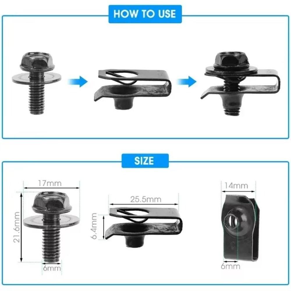 New Self-tapping Automotive U-Nut Clip M6 Metal Screw Fasteners Car Body Bolts Underhood Splash Guard