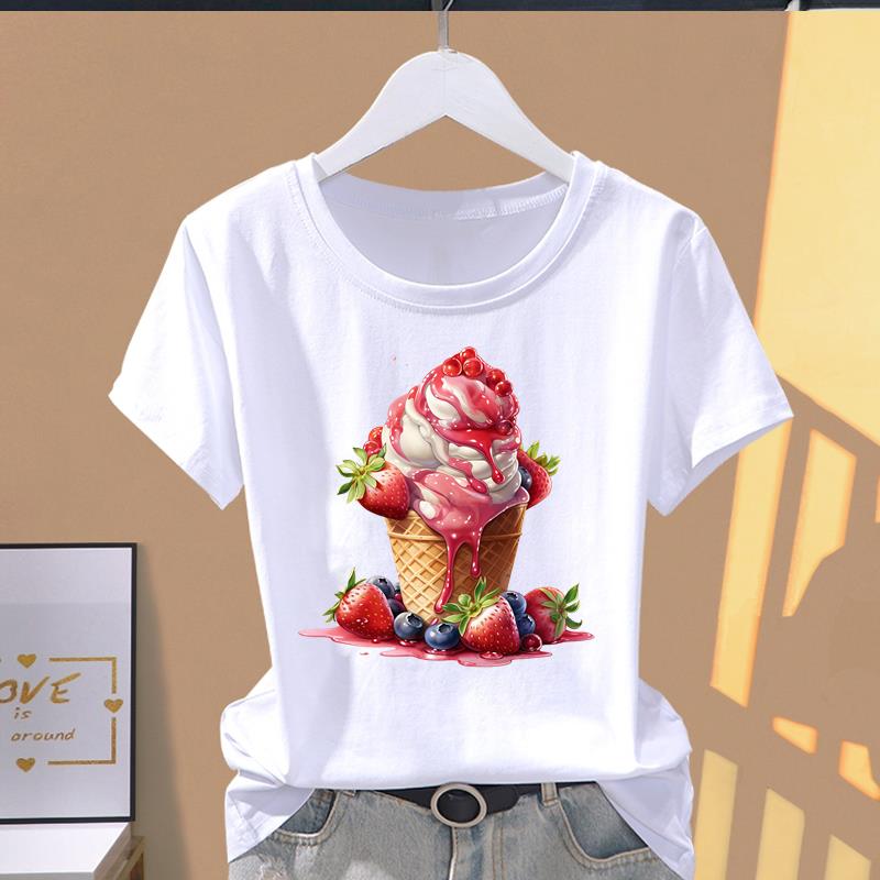 (Asian Size) Graphic Female Top Women's Clothing T O-neck Tee love heart trend Fashion Print Casual Short Sleeve T-shirts