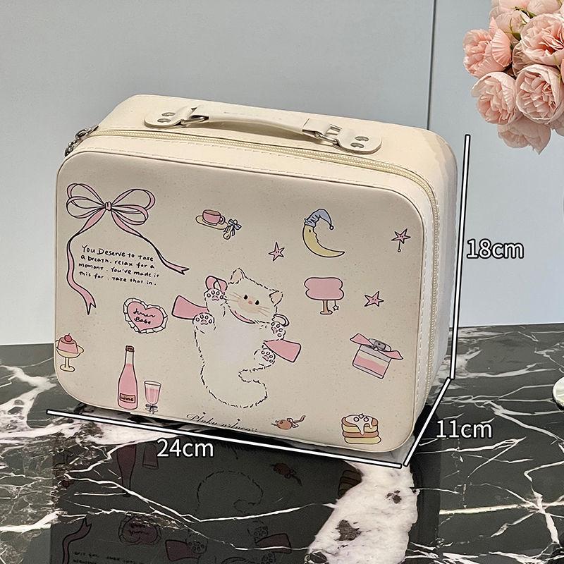 Large Capacity Cute Handbag Makeup Case with Mirror - Portable Travel Cosmetics Bag