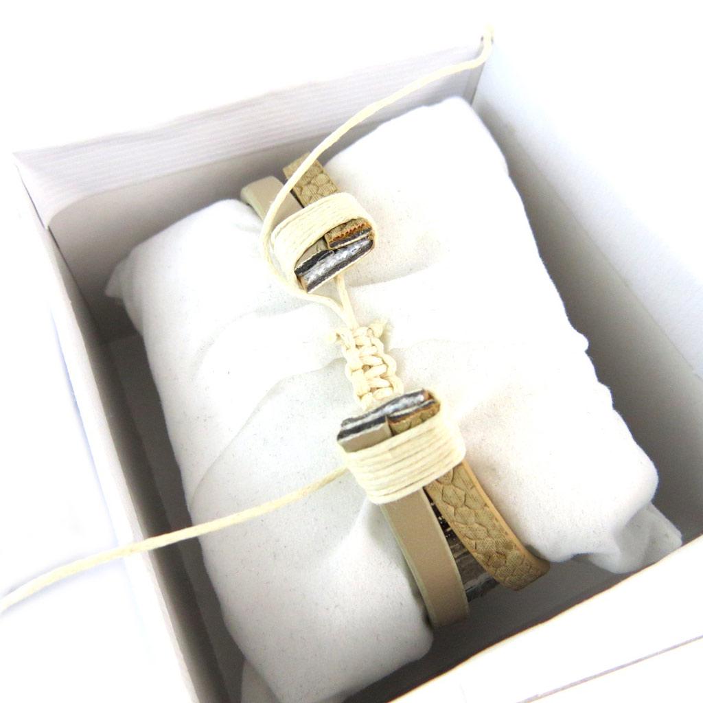 Les Trésors De Lily [P0273] - Bracelet créateur 'Navajos' beige doré vintage (crâne de bison) - 3 rangs