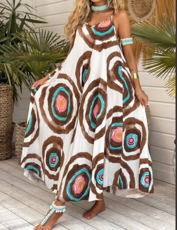 2026 European and American women s clothing summer and autumn fast bohemian style printed loose casual dress S