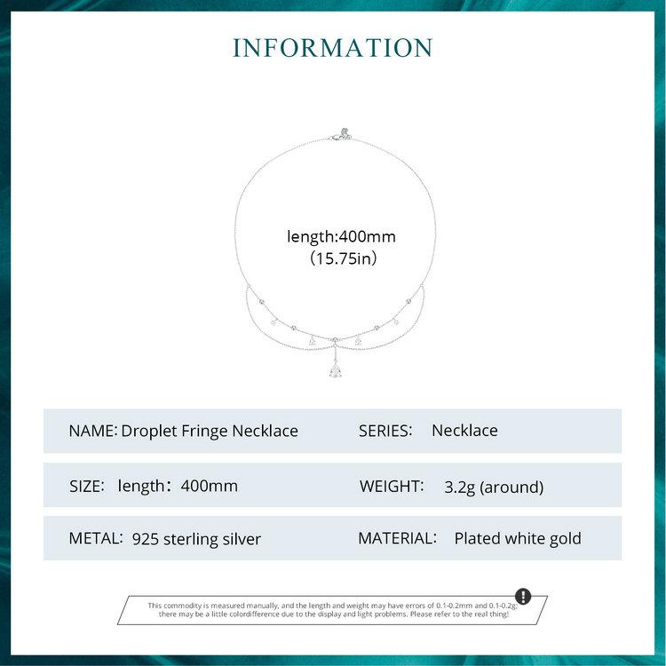 BAMOER 925 Sterling Silver Shining Droplet FringeTassel Pendant Necklace Double-layer Necklace for Women Fine Jewelry Gift