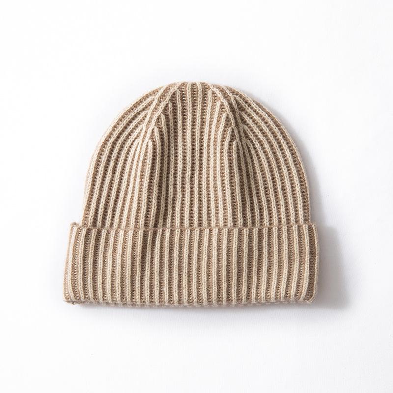 Women s 100% Cashmere Double Color Folded Brim Knit Beanie – Versatile, Warm & Stylish for Autumn/Winter One Size бежевый