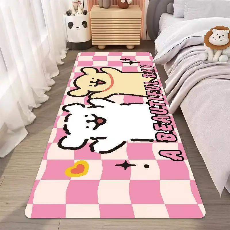 Cute Cartoon Dog Long Bedside Rug, Yellow Floral Puppy Plush Mat, Soft Non-slip Washable Floor Carpet For Bedroom