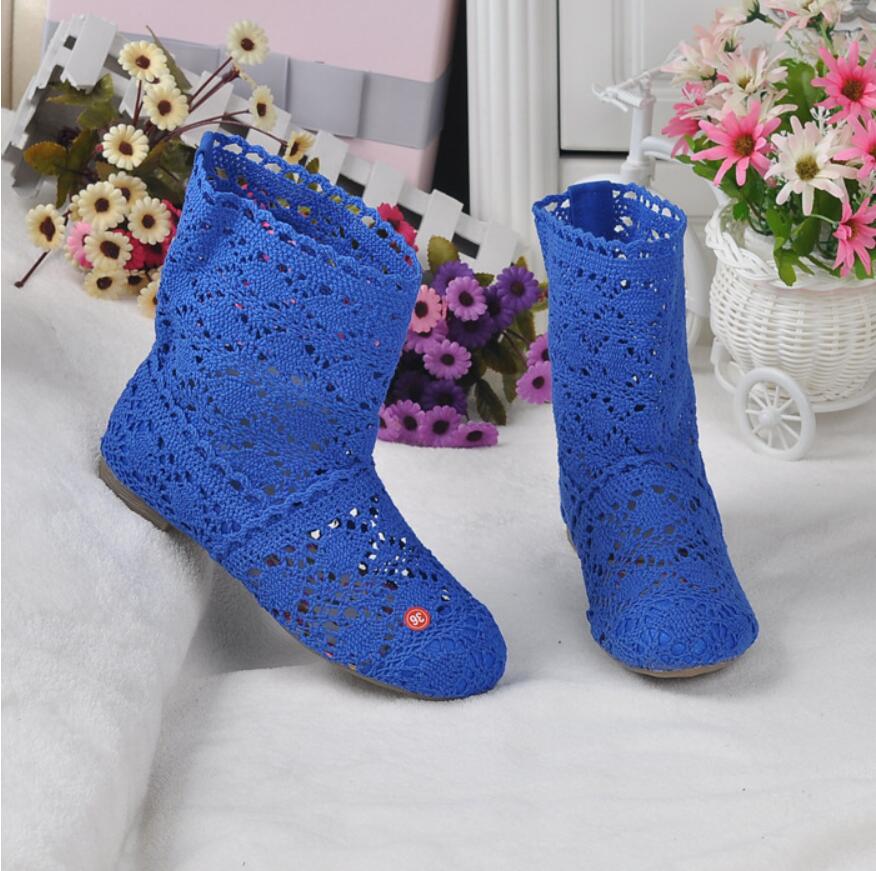 2025 Hollow Boots Shoes Breathable Knit Line Mesh Fashion High Help Summer Women's Boots High To Help Women's Shoes 11 Colors