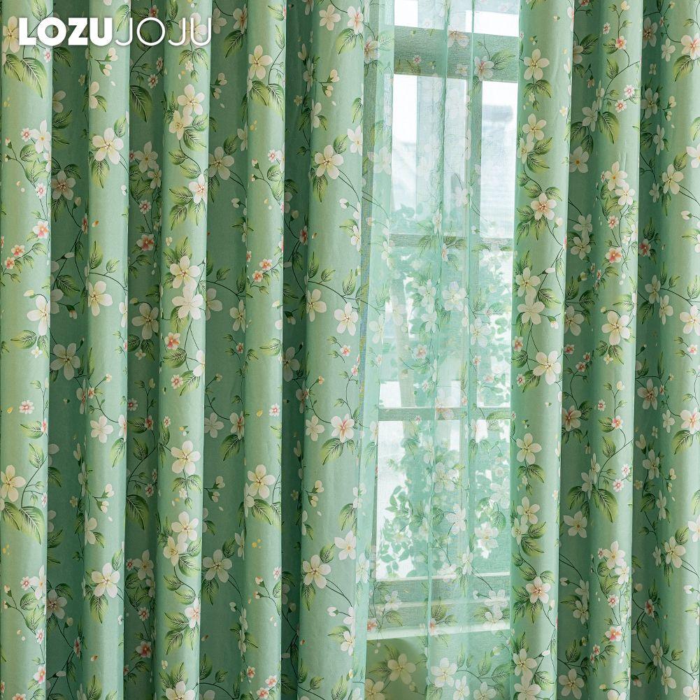 1PC LOZUJOJU Rural Style Summer Green Flower Printed Curtainsh Full Blackout Curtains for Bedroom Living Room Balcony Window for Home Decor