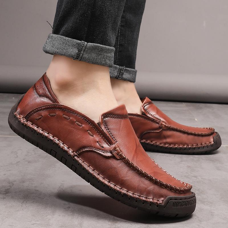 Spring and Autumn New Casual Leather Shoes Men's Genuine Leather Slip-on Men's Driving Soft Leather Soft Bottom Plus Size Men's Shoes Trend