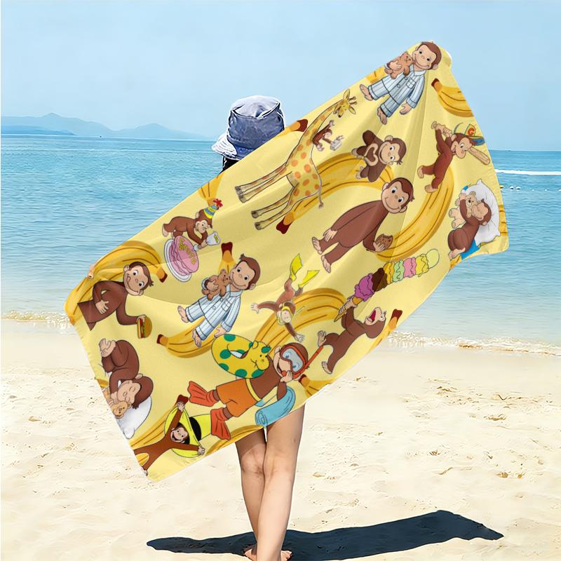1Pc Curious George Christmas Adventure Beach Towel Microfiber Beach Towel Thin Absorbent For Beach Swimming Yoga Bath Sports 0917215