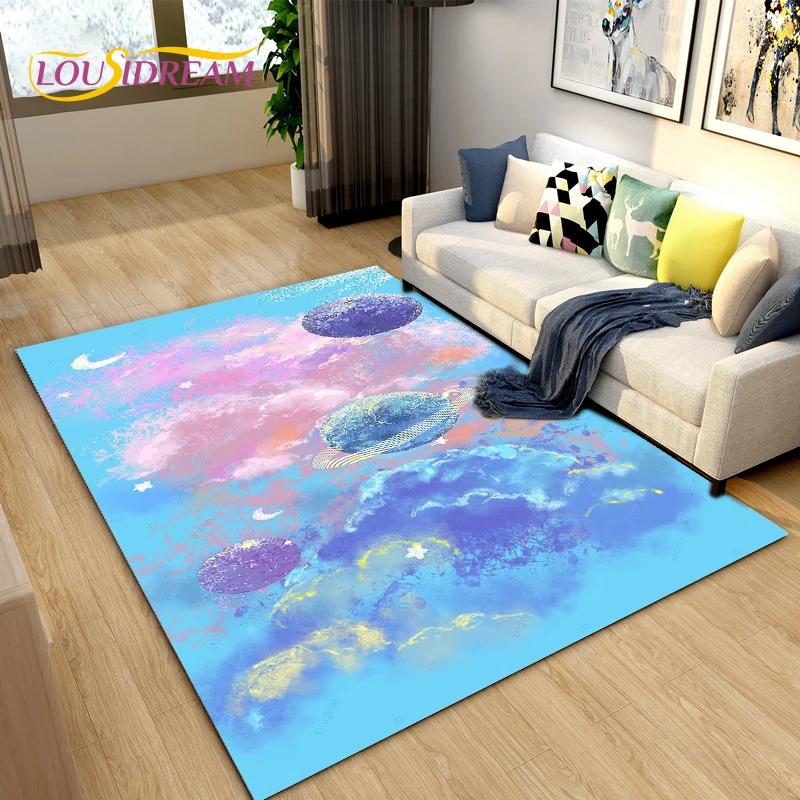 Cartoon Universe Starry Sky Planet Area Rug,Carpet Rug for Living Room Children's Bedroom,Kids Play Game Floor Mat,Anti-slip Mat