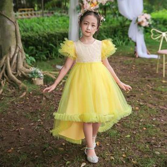 Vestido de Princesa de Renda de Cintura Alta Estilo Coreano com Saia de Tule para Damas de Honra