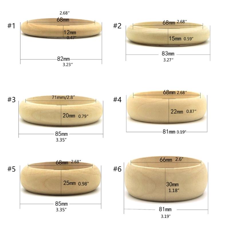 6Pcs Unfinished Blank Wood Bangle Bracelets Natural Round Wood Ring Wooden Circle for DIY Painting Craft Jewelry Making