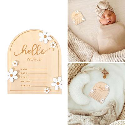 Oznámení o narození Dřevěná cedule Hello World Značka milníku měsíce narození pro miminkovskou sprchu a nemocniční dekoraci