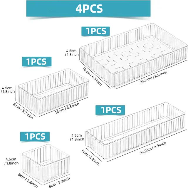 Household Desk Drawer Organizers Set Plastic Bathroom Storage Makeup Organizer Clear Transparent Storage Box Bins Kitchen Gadget