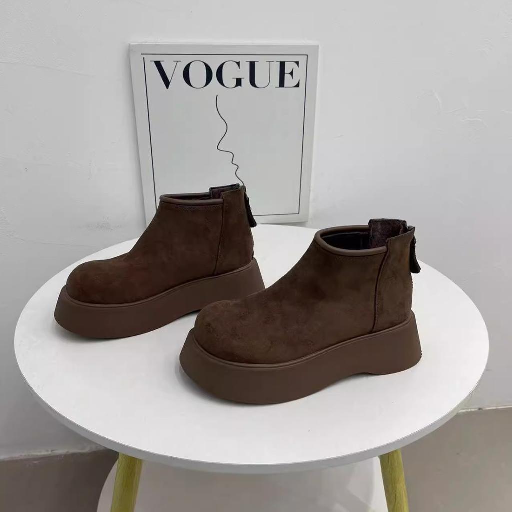 Version aus weichem Leder~ Muffin-Martin-Stiefel mit dicker Sohle und großem Kopf für Damen 2025 neue Herbst- und Winter-Chelsea-Kurzstiefel mit Samt-Schaft, Trend