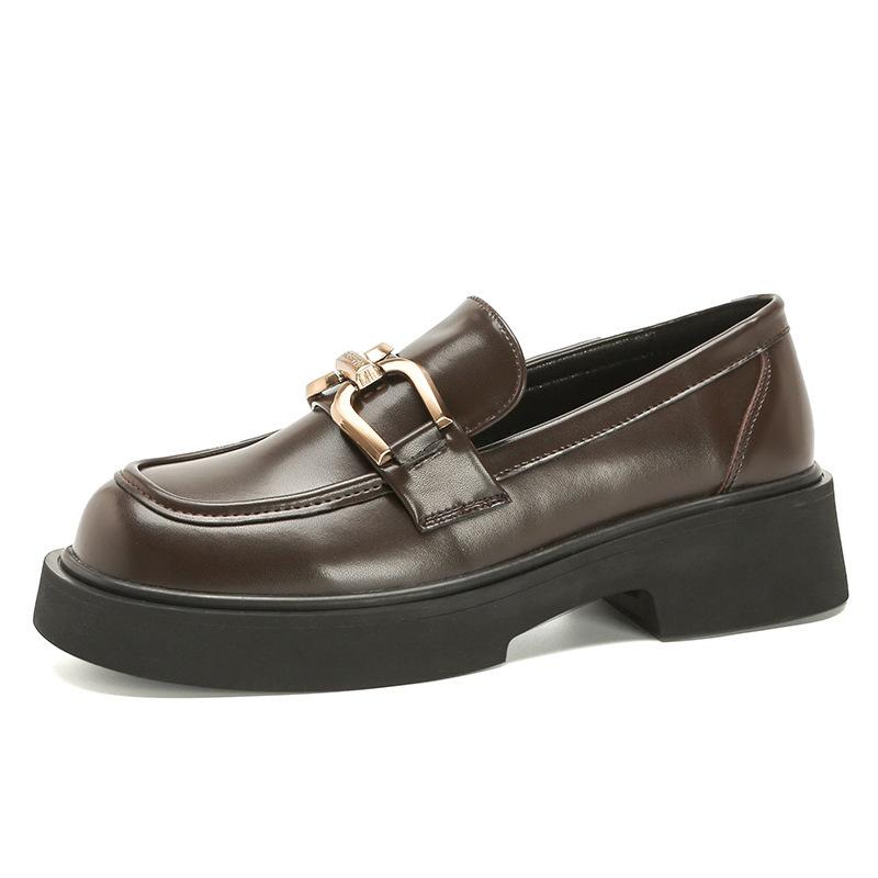 Loafers women's 2025 new spring and autumn black platform British style small leather shoes commuting single shoes versatile with skirt