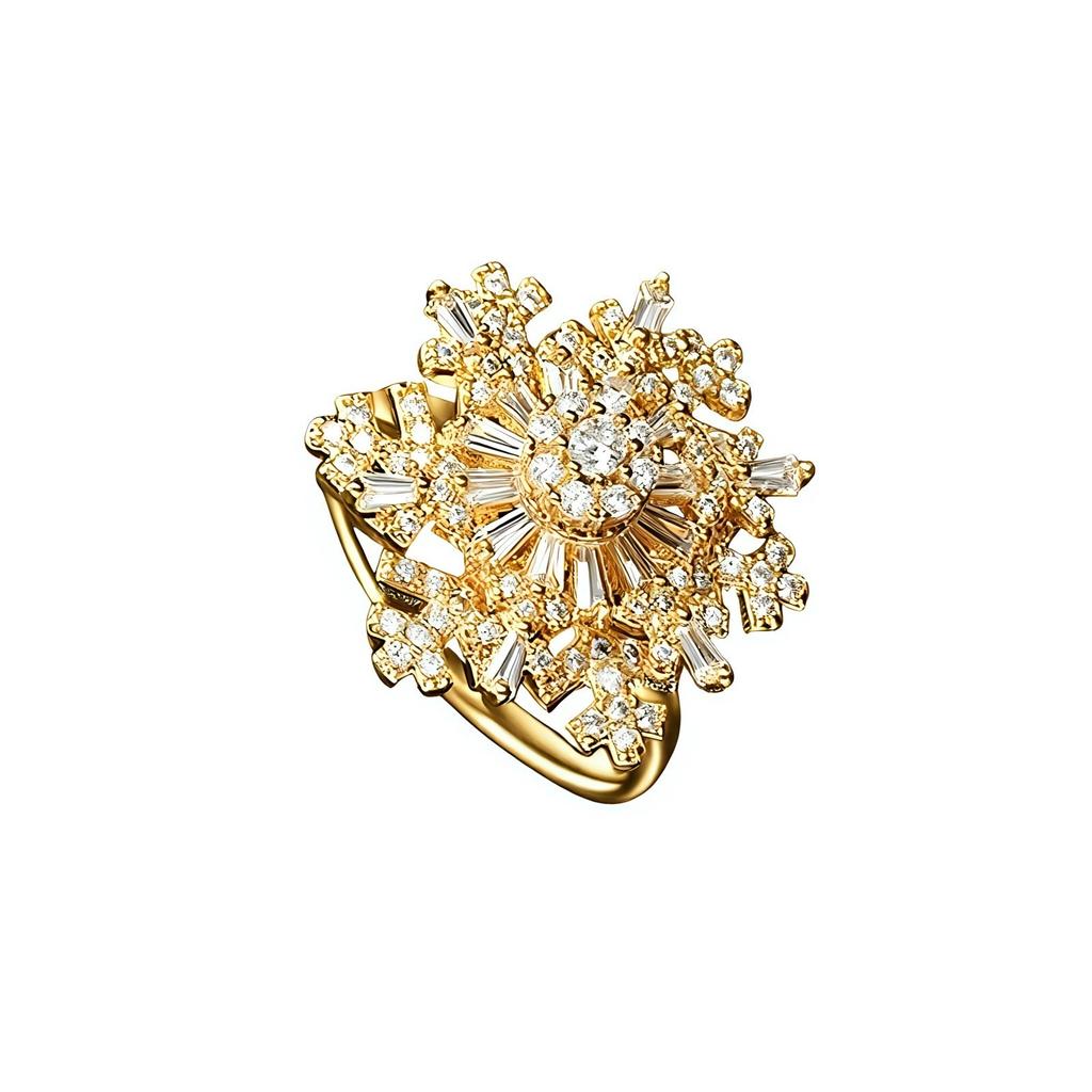 Elegant Snowflake Ring Handmade Zircon Layers Copper Craft Finger Accessories Lightweight and Comfort Jewelry