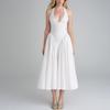 Spring 2025 European & American Solid Color V-Neck Halter High-Waisted Dress for Women.