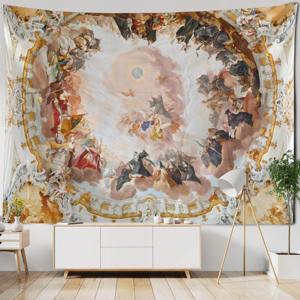 European Style Oil Painting Printed Tapestry Hippie Wall Decoration Bohemian Psychedelic Ceiling Decoration Sofa Sheets