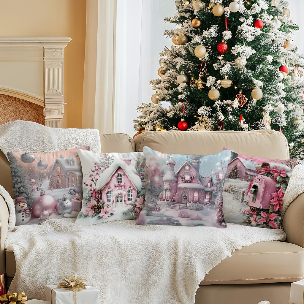 45X45Cm Countryside Christmas Theme Pillowcase Bedroom Cushion Cover 100% Polyester Living Room Cushion Pillowcase Home Decor
