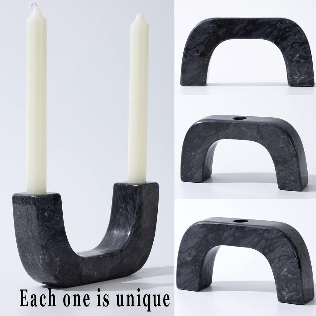 Natural Marble Candle Holder, U-Type Candlestick Holders for Taper Candles, Modern Candle Holder, Candle Sticks Holder Marble Home Decor (Natural