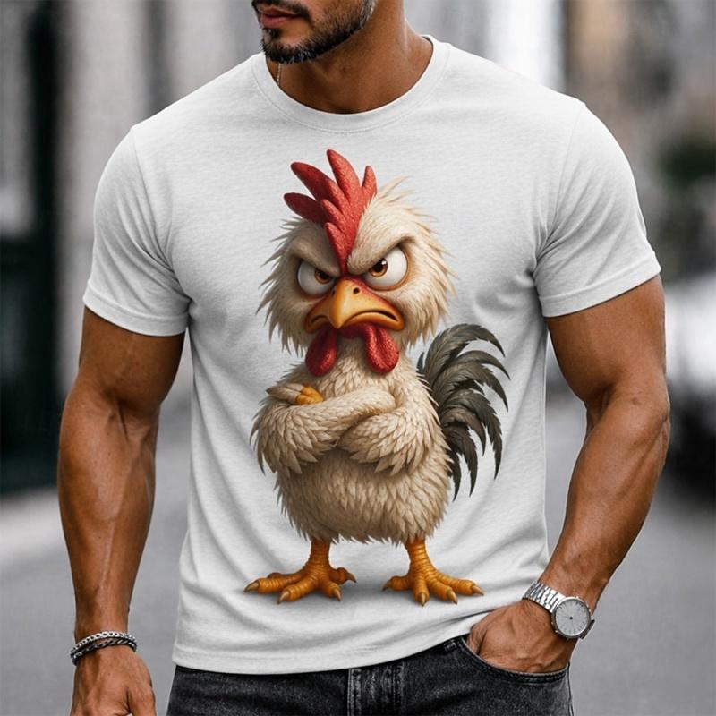 Print Funny Cartoon Rooster T-Shirt For Men Cute Bird Graphic Short Sleeve Tees Summer