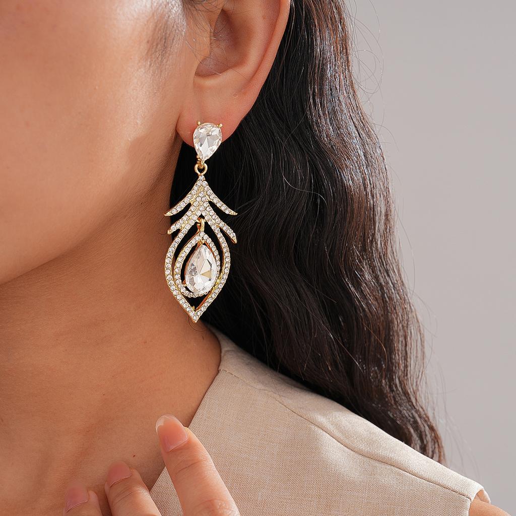 Diamond water drop hollow silver needle earrings light luxury court style fashion stud earrings