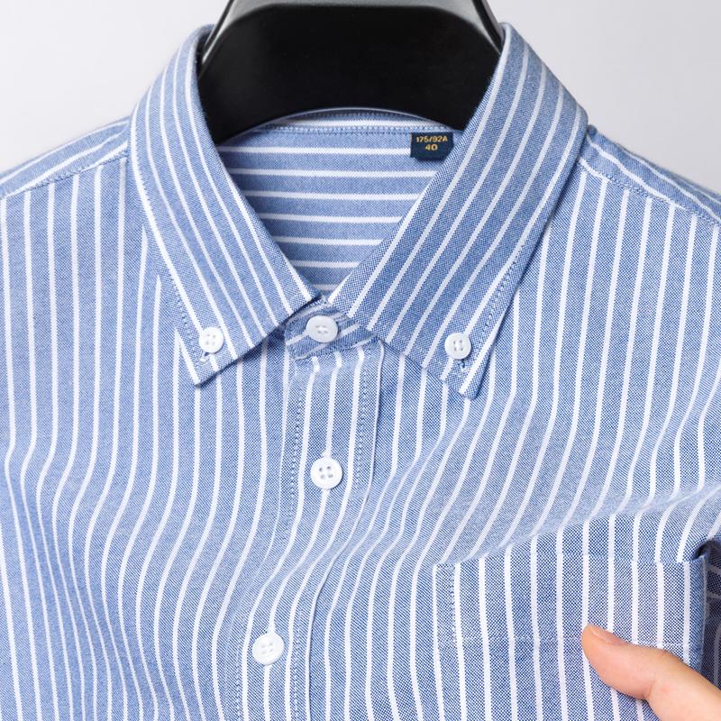 Striped Oxford Shirts for Men Long Sleeve 100% Cotton Mens Dress Shirt Work Casual Button Down Shirts with Front Pocket Slim Fit