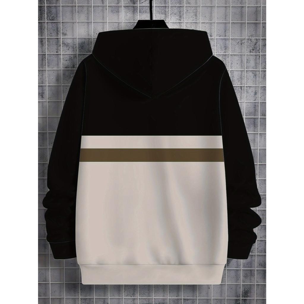 Boys' hooded top with simple striped splicing design, versatile hooded children's clothing