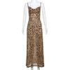 Leopard Print Sling Maxi Dress For Women Summer Elegant Backless Sleeveless Slip Long Dress Female Sexy Party Vestidos