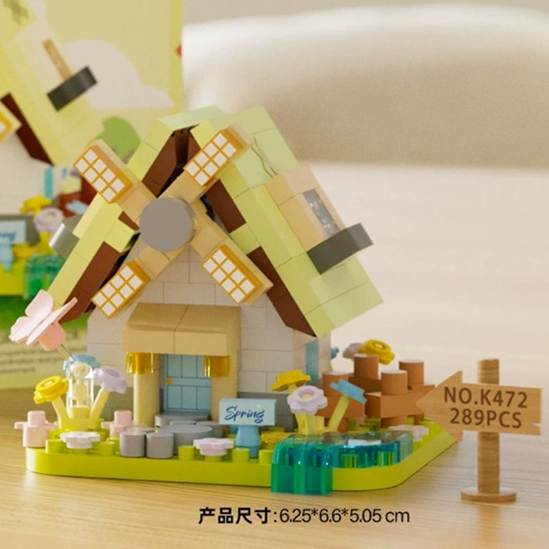 New Diy Four Seasons Windmill House Villa Christmas Street View Building Blocks Kit Bricks Model Toy Children
