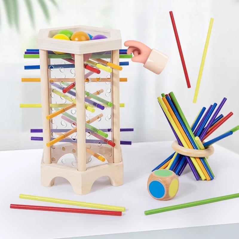 New 3in1 Wooden Stick and Tower Game Arithmetic Early Education Montessori Toys Thinking Training Parent-child Interactive Toy