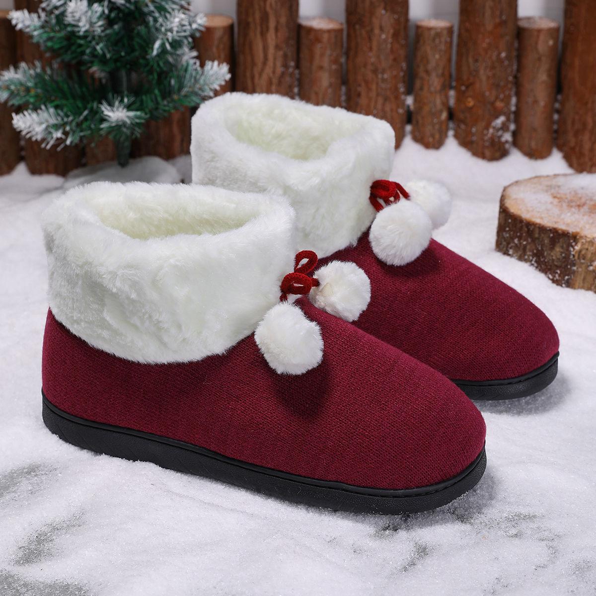 

Зимние новые хлопковые сапоги для пары на Рождество, большие, широкие, мягкие, теплые, нескользящие, короткие туфли на плоской подошве 44-45 красный