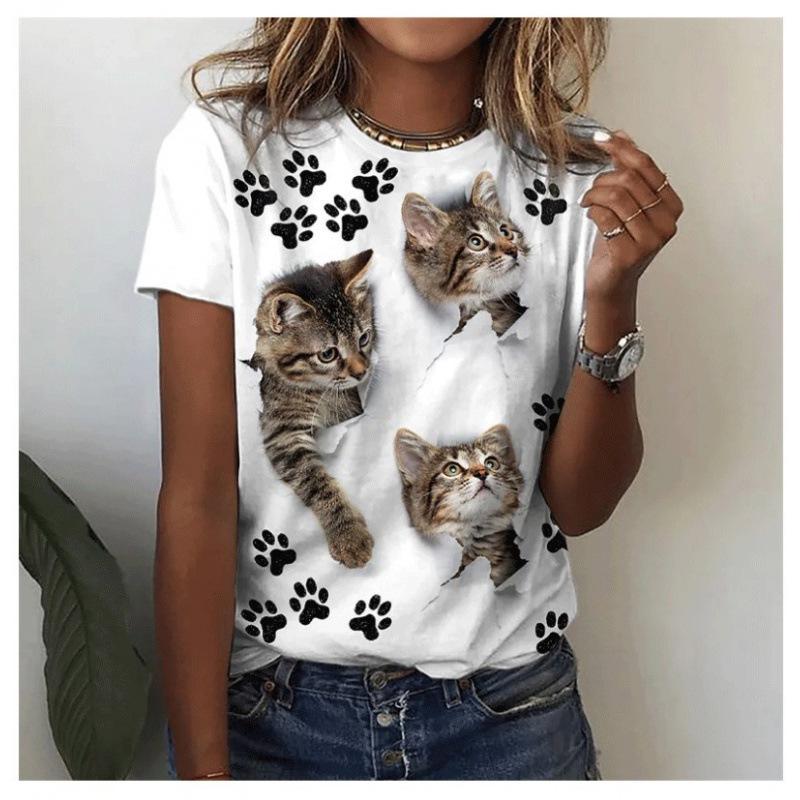 3D Cat Cartoon Couple Trendy Brand Women's T-shirt Short Sleeve T-shirt