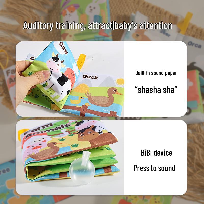 Baby Cognitive Cloth Book: Ocean, Forest & Farm Animals - Tear-Resistant & Interactive
